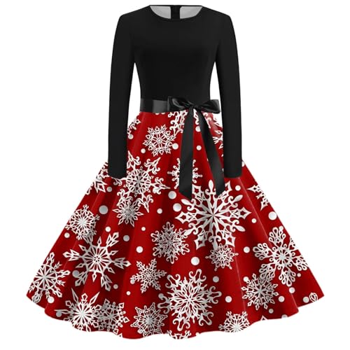 Blitzangebote des Tages, Kleid Damen Weihnachten Weihnachtskleid - Rockabilly Kleider Lustig Weihnachtskleider Christmas Dress Langarm Rundhals Cocktailkleid Midikleid Kostüm von Soupliebe