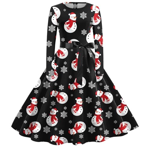 Blitzangebote des Tages, Kleider Weihnachten Damen Kleid - Rockabilly Weihnachtskleid Lustig Weihnachtskleider Weihnachtskostüm Langarm Rundhals Cocktailkleid Midikleid Kostüm von Soupliebe