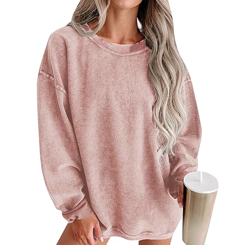 Blitzangebote des Tages, T Shirt Damen Langarm, Pullover Damen Lang Sweatshirt - Casual Langarmshirt Rundhalsausschnitt Oversize Shirt Vintage Ohne Kapuze Tunika Y2K Teenager Mädchen von Soupliebe