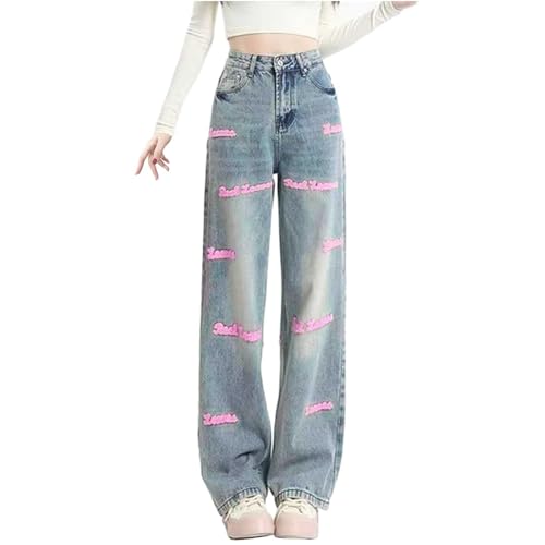 Boyfriend Jeans Damen, Baggy Jeans Damen Y2K Boyfriend Jeanshose - Low High Waist Gerade Hosen Straight Vintage Denim Hose Breites Bein Loose Schlupfjeans Hip Hop Jeans von Soupliebe