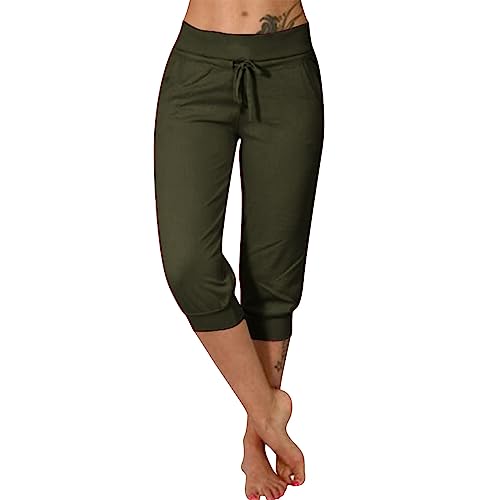 Caprihose Damen 3/4 Hosen Sommer Stretch Dreiviertel Hosen 3/4 Sporthose Kurze Hose Fitness-Jogginghose Barmuda Shorts Sommerhose Knielang Freizeithose Große Größen Haremshose Yogahose Arbeitshose von Soupliebe