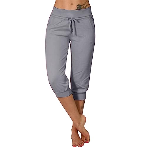 Caprihose Damen 3/4 Hosen Sommer Stretch Dreiviertel Hosen 3/4 Sporthose Kurze Hose Fitness-Jogginghose Barmuda Shorts Sommerhose Knielang Freizeithose Große Größen Haremshose Yogahose Arbeitshose von Soupliebe