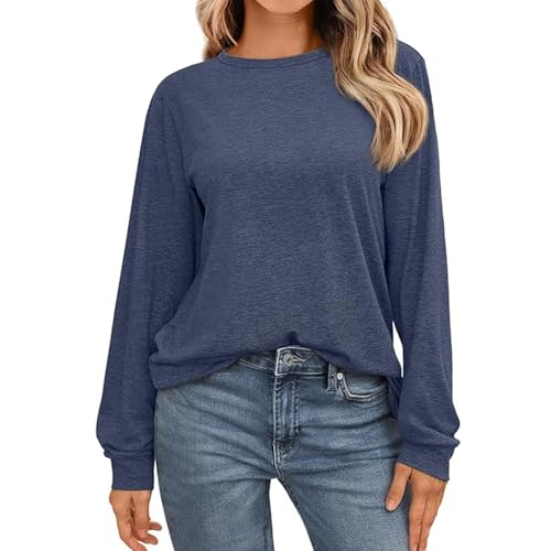 Damenmode Sale, Long Pullover Damen, Langarmshirt Damen Ohne Kapuze Sweatshirt - Baumwolle Longsleeve Casual Oberteile Coole Große Größen Oversize Pullover Locker Loose von Soupliebe