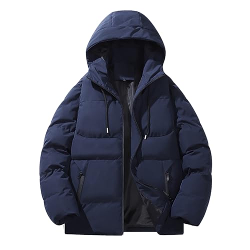 Daunenjacke Herren Puffer Mit Kapuze Jacke Parka Gefüttert Schwarz Einfarbig Steppjacke Übergangsjacke Winter Mit Taschen Winterjacke Jacket von Soupliebe