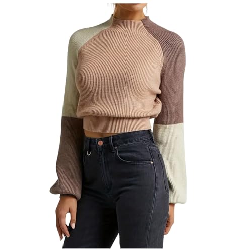 Dicke Pullover Damen, Bunte Pullover Damen, Winterpullover Damen Turtleneck Strickpullover - Strickpulli Aesthetic Kuschelpulli Top High Collar Slim Fit Oberteile for Autumn Winter von Soupliebe