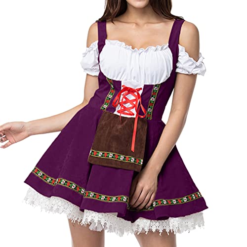 Dirndl Damen Midi Dirndlkleid - Dirndl-Sets Knielang Trachtenkleid Große Größen Outfit Lang Trachtenmieder Mode Dirndel Trachten Tachtenkleid Für Oktoberfest Mit Spitzenschürze von Soupliebe