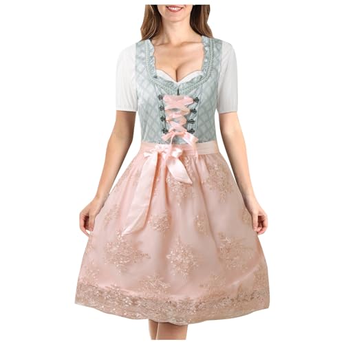 Dirndl Damen Midi Rock - Dirndl-Sets Oktoberfest Trachtenmieder Trachten Trachtenrock Spitze Outfit Knielang Trachtenkleid Trachtenmode Für Dirndlkleid Mit Spitzenschürze von Soupliebe