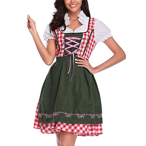 Dirndl Damen Midi Rock - Outfit Mode Dirndl-Sets Trachten Trachtenmieder Schnürung Dirndel Spitze Trachtenrock Dirndlkleid Mit Spitzenschürze Trachtenmode Kleid Für Oktoberfest von Soupliebe