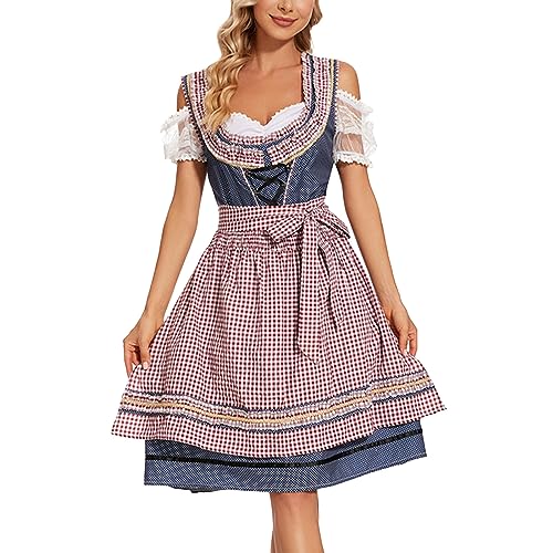 Dirndl Damen Trachten Dirndlkleid - Dirndl-Sets Elegant Trachtenrock Spitze Outfit Lang Trachtenmieder Dirndel Midi Mit Spitzenschürze Trachtenmode Kleid Für Oktoberfest von Soupliebe