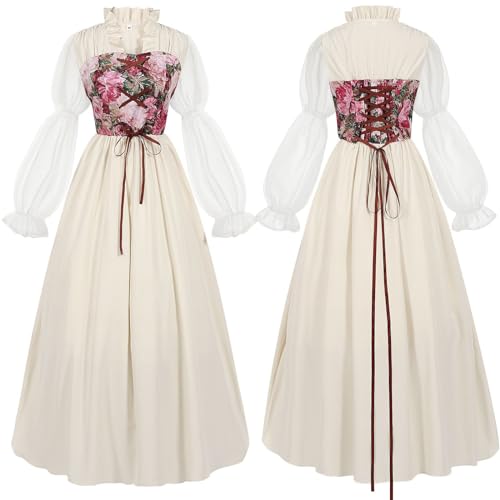 Dirndl Damen Trachten Rock - Trachtenmieder Mode Trachtenkleid Oktoberfest Outfit Spitze Trachtenrock Knielang Dirndel Midi 2 Teilig Inkl. Kleid Und Schürze von Soupliebe