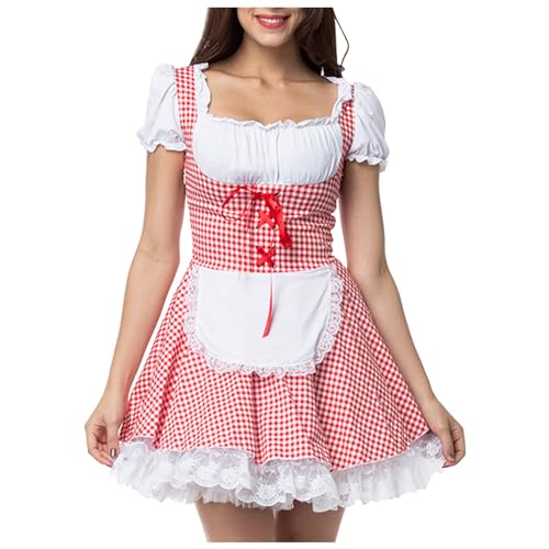 Dirndl Rock Damen Trachten - Trachtenkleid Große Größen Trachtenmieder Schnürung Dirndel Mode Outfit Oktoberfest Trachtenrock Midi Trachtenmode Kleid Dirndlbluse Für von Soupliebe