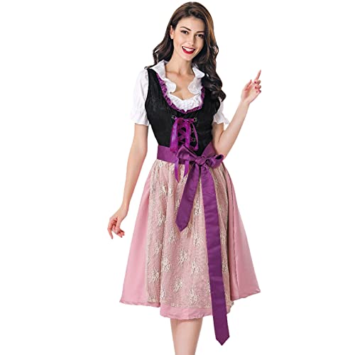 Dirndlkleid Damen Midi Dirndl Rock - Outfit Trachten Dirndel Schnürung Trachtenkleid Spitze Trachtenmieder Oktoberfest Trachtenrock Mit Spitzenschürze Trachtenmode Kleid Für von Soupliebe