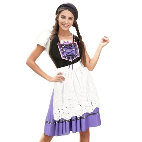 Dirndlkleid Damen Trachten Dirndl - Trachtenkleid Spitze Dirndel Schnürung Trachtenrock Lang Outfit Große Größen Trachtenmieder Midi 2 Teilig Inkl. Kleid Und Schürze Mode von Soupliebe