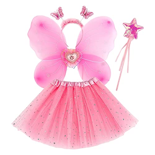 Faschingskostüme Kinder, Karneval Kostüm Kinder Mädchen Fasching Feen - Schmetterlingsflügel Tutu Zauberstab Und Haarreifen Fee Haarreif Haarband Halloween Party Prinzessin Zubehör von Soupliebe