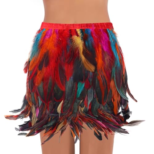 Feder Rock Weiß, Karneval Kostüm Damen Bühnenkostüm Pfau Federrock - Frauen Feder Rock Mittlere Taille Mini A-Line Ballettkleidung Mädchen Mode Halbkörper Faschingskostüme von Soupliebe