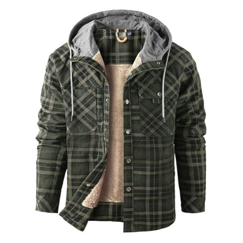 Flanellhemd Herren Karierte Fleece Hemdjacke - Sherpa Holzfällerhemd Mit Kapuze Winter Thermohemd Gefüttert Arbeitshemd Fleecefutter Kapuzenpullover Mit Taschen Männer Arbeitsjacke von Soupliebe