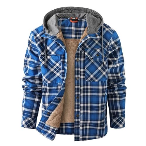 Flanellhemd Herren Karierte Sherpa Hemdjacke - Fleece Holzfällerhemd Mit Kapuze Winter Thermohemd Fleecefutter Kapuzenpullover Mit Taschen Männer Arbeitsjacke Gefüttert Arbeitshemd von Soupliebe