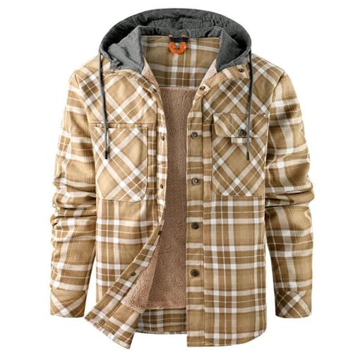 Flanellhemd Herren Karierte Sherpa Hemdjacke - Fleece Holzfällerhemd Mit Kapuze Winter Thermohemd Fleecefutter Kapuzenpullover Mit Taschen Männer Arbeitsjacke Gefüttert Arbeitshemd von Soupliebe