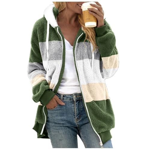 Fleecejacke Damen, Fliesjacken Für Frauen, Fleecejacke Damen Mit Kapuze Teddy Fleece Jacke Winterjacke Lang Herbst Outfit Winter Plüschjacke Dicke Herbstjacke Oversize Kuscheljacke von Soupliebe