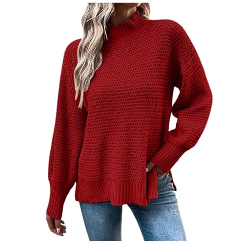 Fleecepullover Damenpulli Damen Ohne Kapuze Pullover - Elegant Strickpullover Lose Grobstrickpullover Oberteile Warm Rollkragenpullover Langarm Casual Rollkragenshirt von Soupliebe