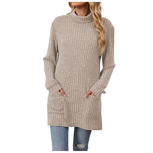 Fleecepullover Damenpulli Damen Turtleneck Strickpullover - Kaschmir Pullover Baumwolle Longsleeve Langarmshirt Women Oversize Langarm Lässiges Stricken Winter Sweatshirt Oberteile von Soupliebe