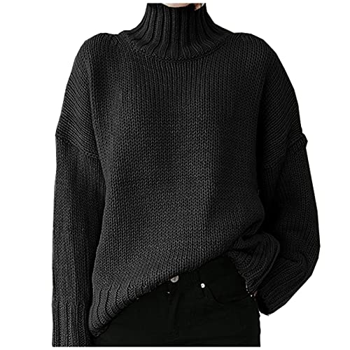 Fleecepullover Damenpullover Damen Ohne Kapuze Strickpullover - Winter Langarmshirt Elegant Sweater Lose Oberteile Lässig Rollkragenpullover Sweatshirt Langarm Pulli von Soupliebe