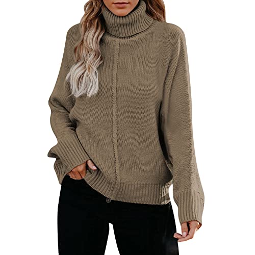 Fleecepullover Damenpullover Damen Winter Strickpullover - Pullunder Lose Kaschmir Langarm Pulli Oversize Oberteile Rollkragenshirt Einfarbig Turtleneck Gestrickt Casual Obertiele von Soupliebe