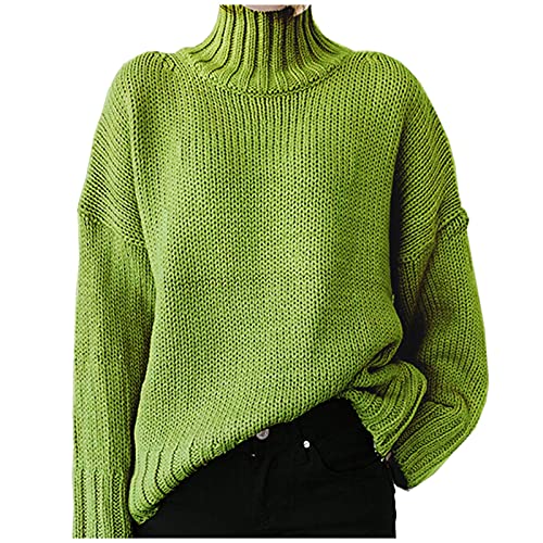 Fleecepullover Damenstrickpullover Damen Turtleneck Sweater - Lose Pullover Warm Pulli Baumwolle Longsleeve Elegant Rollkragenpullover Langarm Lässiges Stricken von Soupliebe