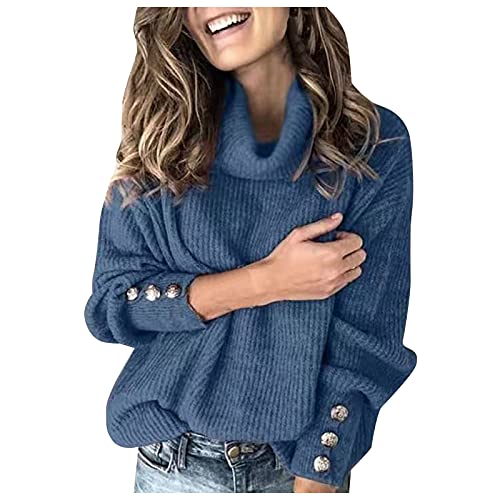 Fleecepullover Damenstrickpullover Damen Warm Sweater - Pulli Baumwolle Pullover Freizeit Langarmshirt Winter Oberteile Slim Fit Casual Rollkragenpullover Leicht Shirt Tops von Soupliebe