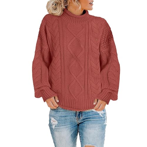 Fleecepullover Damensweater Damen Warm Pullover - Strickpullover Lose Pullunder Longsleeve Baumwolle Wollpullover Elegant Rollkragenpullover Langarm Lässiges Stricken Pulli von Soupliebe