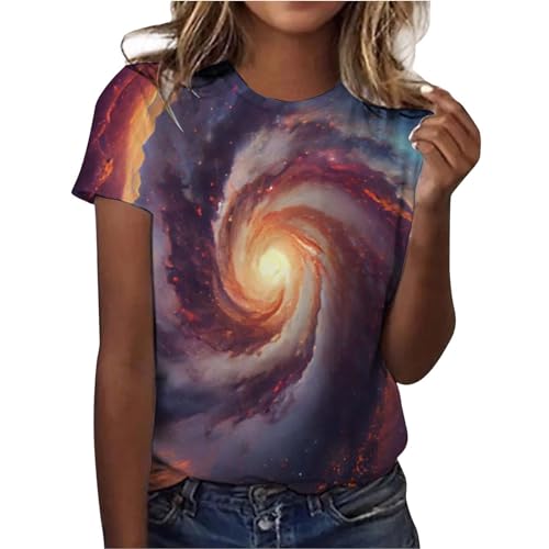 Galaxy Kostüm Damen Ausgefallene Tshirt Galaxie T-Shirt - Bluse Space Weltall Kostüm Kurzarm Shirt Locker Frauen Oberteile Top Sport T-Shirts 3D Bedrucken Teenager Faschingskostüme Galaxy Shirt von Soupliebe