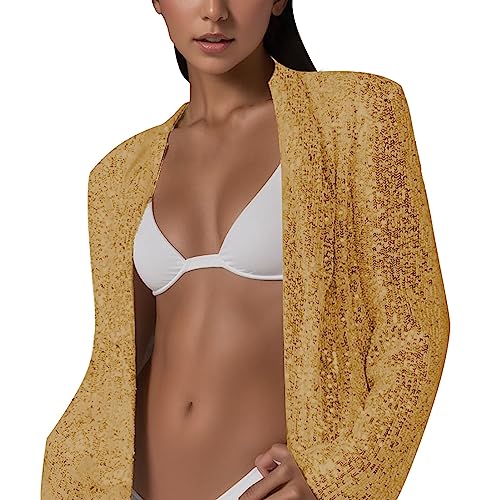 Glitzer Jacke Glitzer Jacke Damen Karneval Pailletten Blazer - Bolero Festlich Retro Langarm Bomberjacke Party Club Offen Cardigan Metallic Jacket von Soupliebe