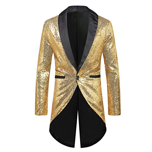 Glitzer Jacke Herren Regular Fit Blazer - Sommeranzug Übergröße Set Slim Sommer Outfit Leicht Smoking Anzug Pailletten Sakko Gold von Soupliebe