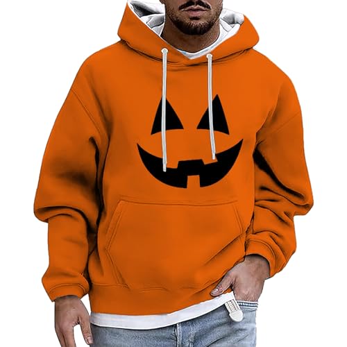 Halloween Hoodie, Jack-O-Lantern, Halloween Hoodie Herren Mit Kapuze Kürbis Kostüm Pumpkin Lässige Pulli Bedruckter Sweater Realistisch Pullover Oversize Hoody Orange von Soupliebe