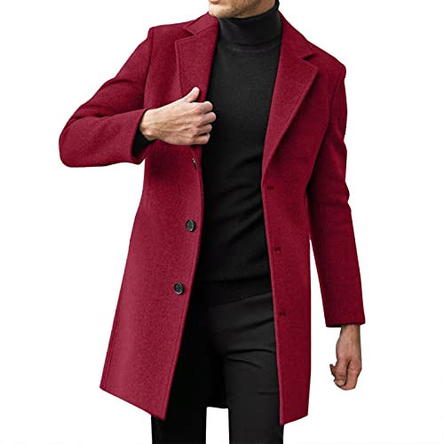 Herren Wintermantel, Mantel Herren Reverskragen Lang Wintermantel - Winter Trenchcoat Einfarbig Warm Casual Wollmantel Langarm Mantel Große Größen Dufflecoat Einreiher Locker Herrenmantel von Soupliebe