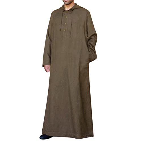 Islamische Kleidung Herren Kaftan - Retro Farbblock Roben Halbe Ärmel Thobe Muslimische Lang Abaya Bademäntel Kleider Gebetskleidung Für Männer Baumwolle Leinen Ethno Muslim von Soupliebe