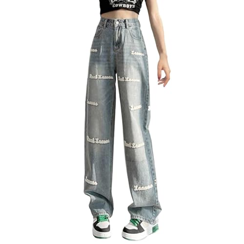 Jeans Damen Weites Bein, Baggy Jeans Damen Y2K Boyfriend Jeanshose - Low High Waist Gerade Hosen Straight Vintage Denim Hose Breites Bein Loose Schlupfjeans Locker Pants Streetwear von Soupliebe