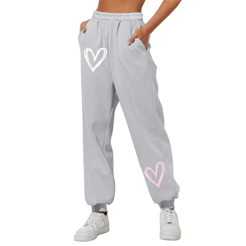 Jogginghose Damen Baggy Sweatpants - Lang Weite Freizeithose Baumwolle Hose Mit Cinch-Bottom Und Taschen Einfarbiger Trainingsanzug Sporthosen Loose Casual Sweathose Mit Elastischer Taille von Soupliebe