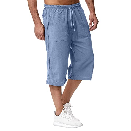 Kurze Hose Herren Leinen-Shorts 3/4 Länge Hosen Sommerhose Bermuda Sommer Dreiviertel Cargohose Herrenshorts Strand Yoga Jogger Casual Sweatpants Sporthose Mit Taschen 0 von Soupliebe