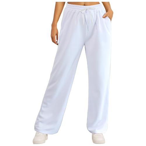 Lockere Sommerhose Damen, Sweatpants Damen Baggy Joggpants - Lounge Pants Sommer Hausehose Lang Yogahose Fitness Hosen Weite Hose Bottom Und Taschen Einfarbiger Trainingsanzug von Soupliebe