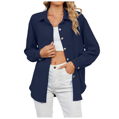 Longbluse Damen, Musselin Bluse Damen Oversized Hemdbluse - Lässig Longbluse Leinenbluse Sommer Hemd Langes Blusen Langarm Overshirt Lose Oberteile Langarmshirt von Soupliebe