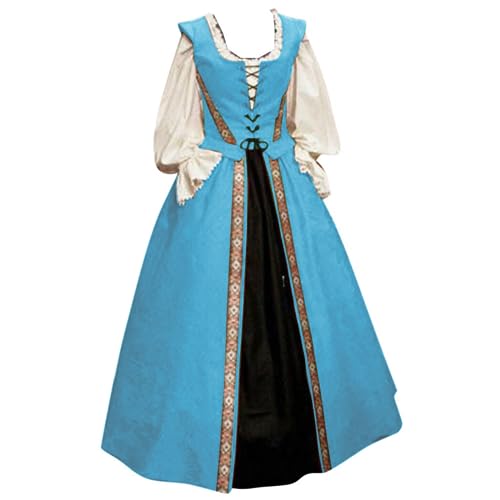 Mittelalter Kleidung Damen Lang Kostüm - Wikinger Viktorianisches Renaissance Kleid Frauen Große Größen Prinzessin Big Swing Mittelalterkleid Mittelalterlicher Rock Baumwolle von Soupliebe