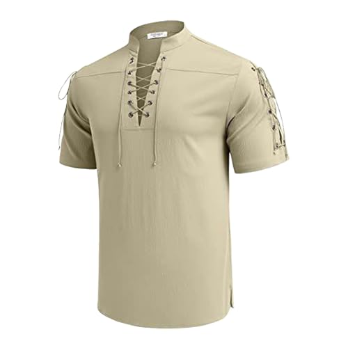 Mittelalter Kleidung Herren Wikinger - Kostüm Mittelalterliches Henley Tunika Medieval Shirt Männer Schnürhemd Renaissance Piratenhose Universal Fit von Soupliebe