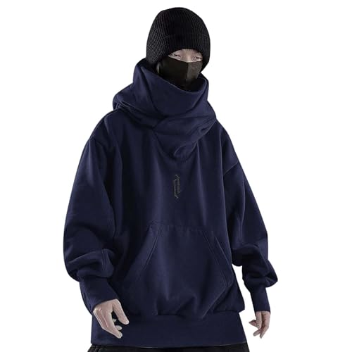 Motorrad Hoodie, Hoodie Herren Oversize Pullover - Ninja Hoodie Rollkragen Fleece Kapuzenpullover Hip Hop Pulli Urban Casual Sweatjacke Langarm Sweatshirt Mit Kapuze Y2K Coole Streetwear von Soupliebe