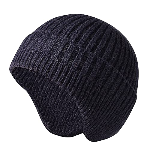 Mütze Mit Ohren, Schwarze Mütze Damen, Wintermütze Damen Fleece Beanie Wollmütze Dünne Cap Merinowolle Merino Mütze Coole Laufmütze Herbst Hüte Für Frauen Unisex Cuffed Hats von Soupliebe