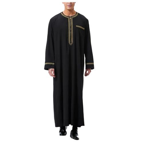 Muslimische Kleider Herren Abaya- Gebetskleidung für Männer, Arabische Kleidung Herren Muslim Kaftan Abaya, Islamisch Royalty Dubai Robe, Crew Stehkragen Lang Ärmel Thobe Arabisch Gebet Eid Kleidung von Soupliebe