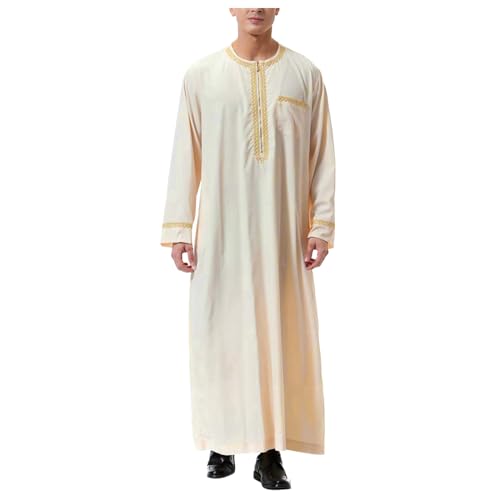 Muslimische Kleider Herren Abaya- Gebetskleidung für Männer, Arabische Kleidung Herren Muslim Kaftan Abaya, Islamisch Royalty Dubai Robe, Crew Stehkragen Lang Ärmel Thobe Arabisch Gebet Eid Kleidung von Soupliebe