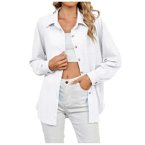 Musselin Hemd Damen, Musselin Bluse Damen Oversized Hemdbluse - Lässig Longbluse Leinenbluse Sommer Hemd Langes Blusen Langarm Overshirt Lose Oberteile Langarmshirt von Soupliebe