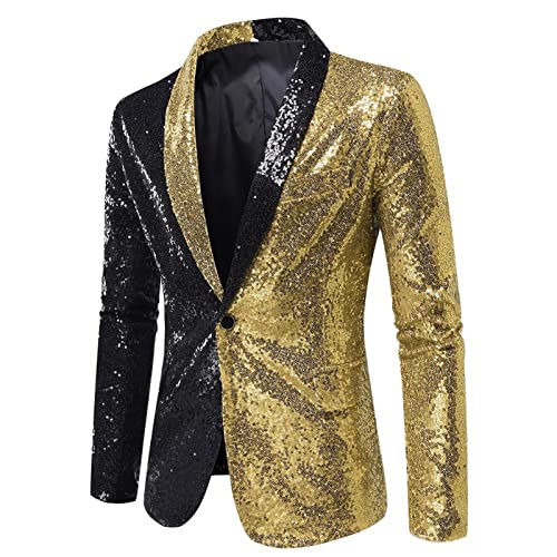 Pailletten Jacke Herren Festival Glitzer - Sommeranzug Leicht Kostüm Männer Tuxedo Hochzeit Outfit Slim Fit Smoking Frühling Stylish Jackets von Soupliebe