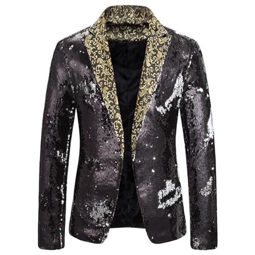 Pailletten Jacke Herren Party Glitzer - Kostüm Leicht Blazer Männer Tuxedo Slim Fit Set Hochzeit Outfit Sakko Anzugjacke Anzug von Soupliebe